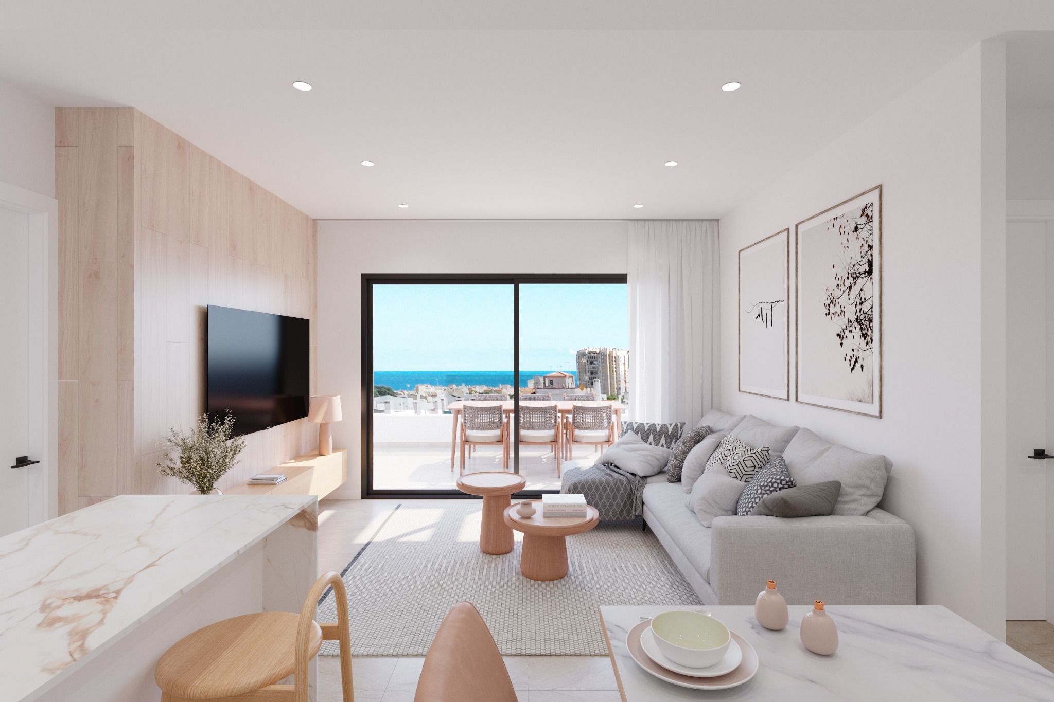 Salón del ático con vistas al mar